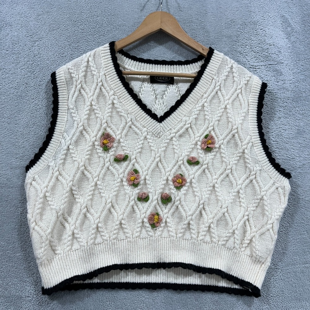 Cider Sweater Vest Womens Large Cable Knit Sleeveless Preppy Vintage 90s Y2K